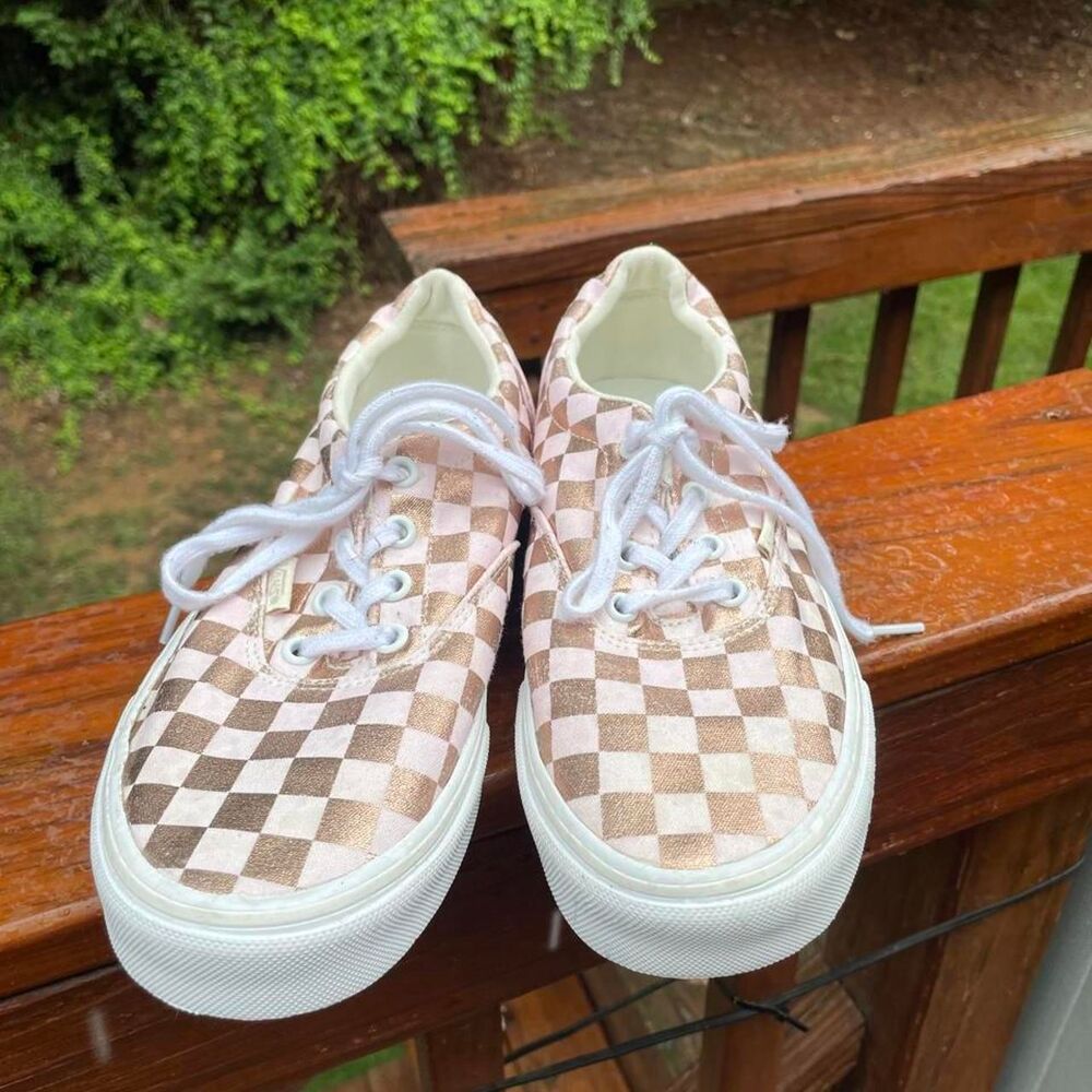 Vans Era Women's 8.5 Metallic Rose Gold Checker board Sneakers